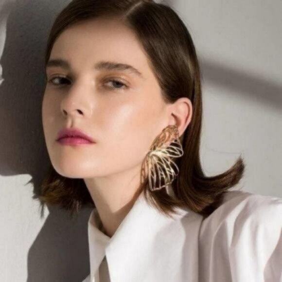 Gold Butterfly Wing Earrings - Picture 6 of 6